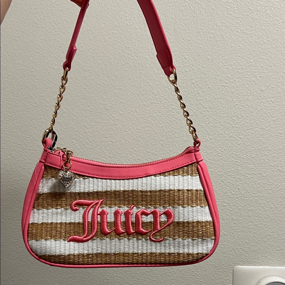 Juicy Couture Pink Trim Woven Stripe Mini Shoulder Bag
